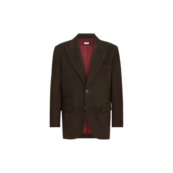 Brunello Cucinelli Nubuck blazer with peak lapels in Brown | Blazers | Coveti
