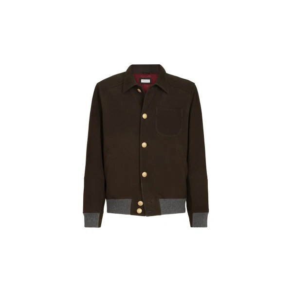 Brunello Cucinelli Nubuck shirt-style bomber jacket in Rust Brown | Jackets | Coveti