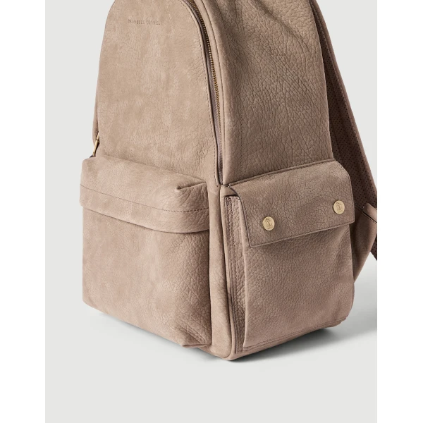 Brunello Cucinelli Nubuck travel backpack in Brown, view 3 | Backpacks | Coveti