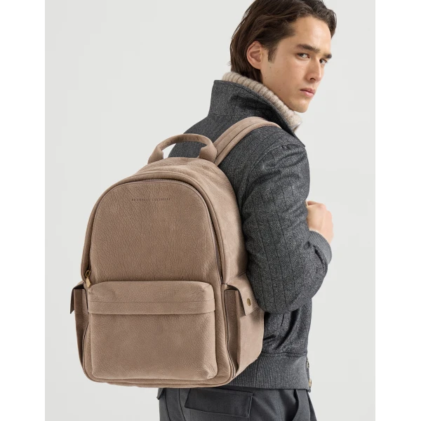 Brunello Cucinelli Nubuck travel backpack in Brown, view 4 | Backpacks | Coveti