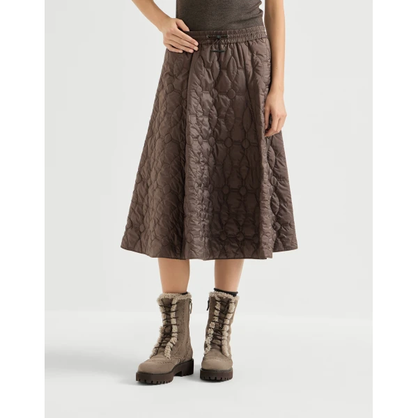 Brunello Cucinelli Nylon quilted skirt in Coffee, view 2 | Skirts | Coveti