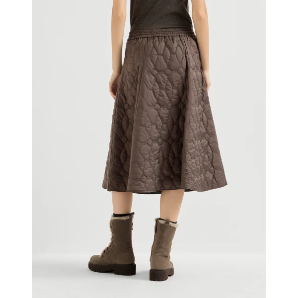 Brunello Cucinelli Nylon quilted skirt in Coffee, view 3 | Skirts | Coveti