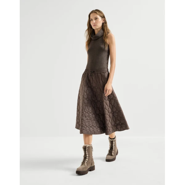 Brunello Cucinelli Nylon quilted skirt in Coffee, view 5 | Skirts | Coveti
