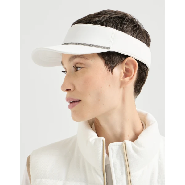 Brunello Cucinelli Nylon visor with shiny band in White, view 3 | Hats | Coveti