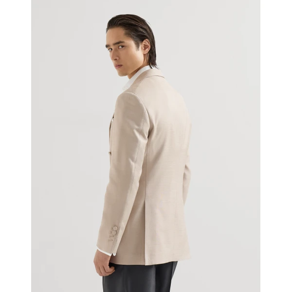 Brunello Cucinelli One-and-a-half-breasted tuxedo jacket in Sand, view 3 | Blazers | Coveti