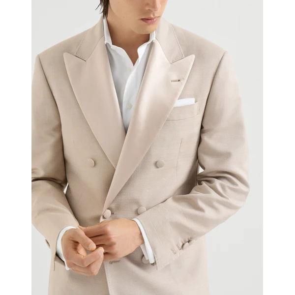 Brunello Cucinelli One-and-a-half-breasted tuxedo jacket in Sand, view 4 | Blazers | Coveti