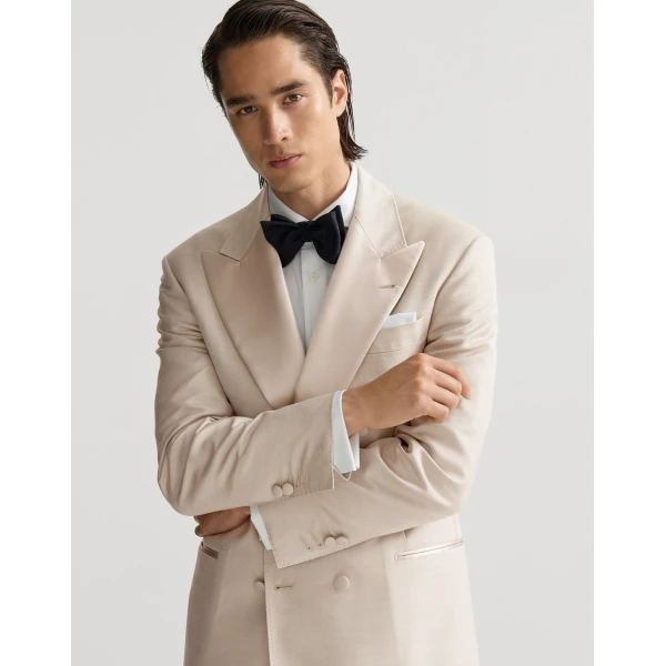 Brunello Cucinelli One-and-a-half-breasted tuxedo jacket in Sand, view 5 | Blazers | Coveti