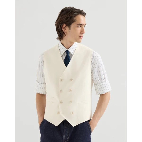Brunello Cucinelli One-and-a-half-breasted waistcoat in Panama, view 2 | Vests | Coveti