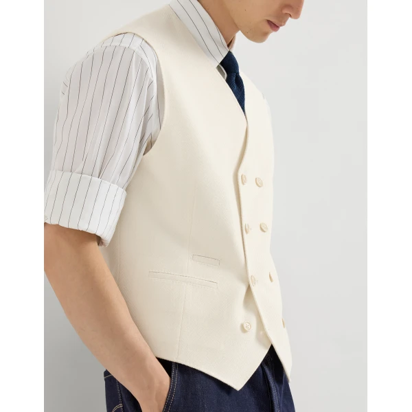 Brunello Cucinelli One-and-a-half-breasted waistcoat in Panama, view 4 | Vests | Coveti