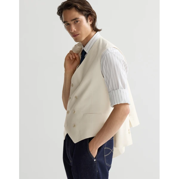 Brunello Cucinelli One-and-a-half-breasted waistcoat in Panama, view 5 | Vests | Coveti