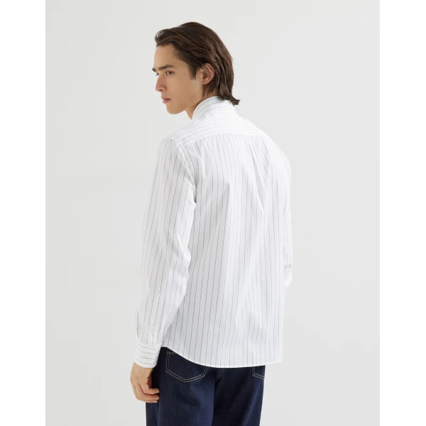 Brunello Cucinelli Pinstripe poplin shirt in White, view 3 | Shirts | Coveti