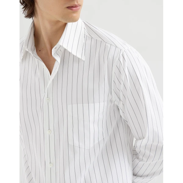 Brunello Cucinelli Pinstripe poplin shirt in White, view 5 | Shirts | Coveti