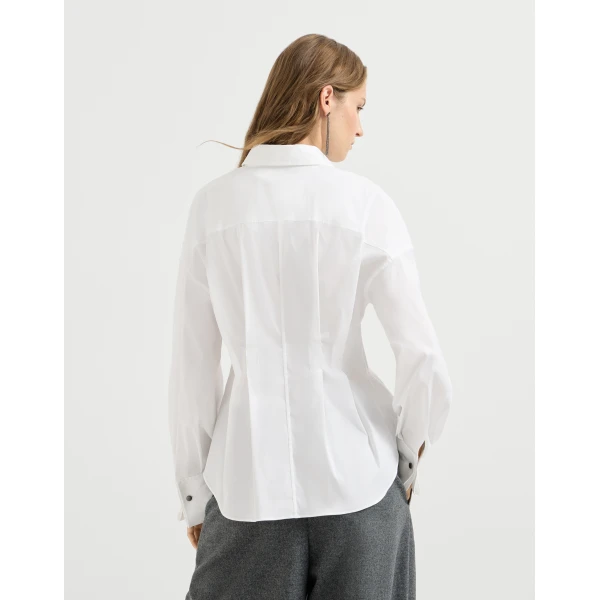 Brunello Cucinelli Poplin pleated shirt in White, view 4 | Shirts | Coveti