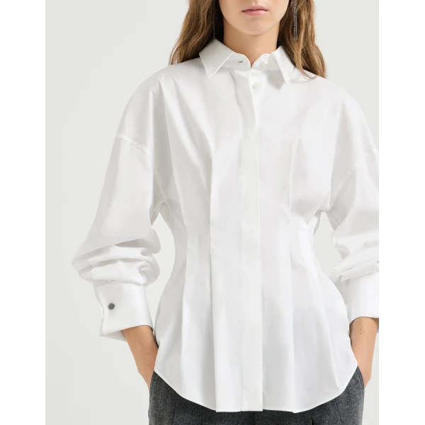 Brunello Cucinelli Poplin pleated shirt in White, view 5 | Shirts | Coveti
