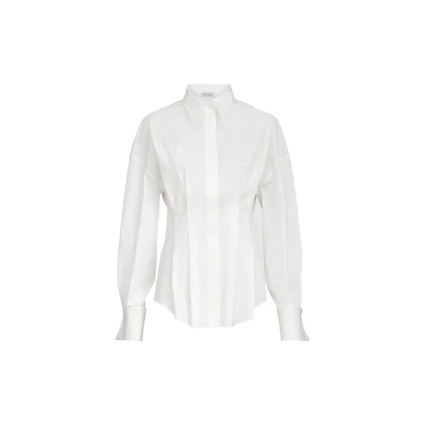 Poplin pleated shirt in White