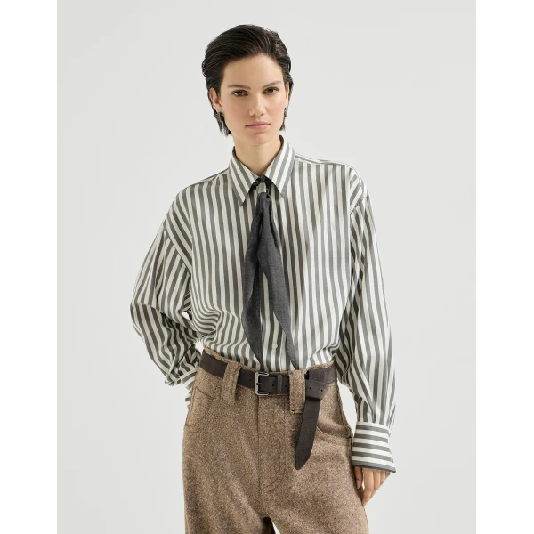 Brunello Cucinelli Poplin shirt with foulard in Green
