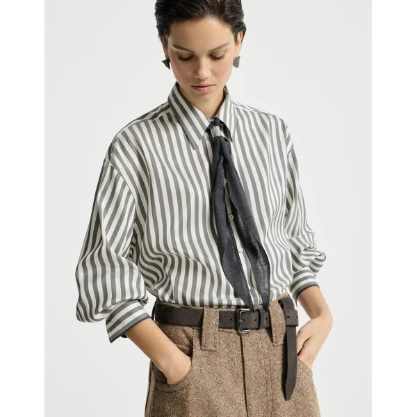 Brunello Cucinelli Poplin shirt with foulard in Green