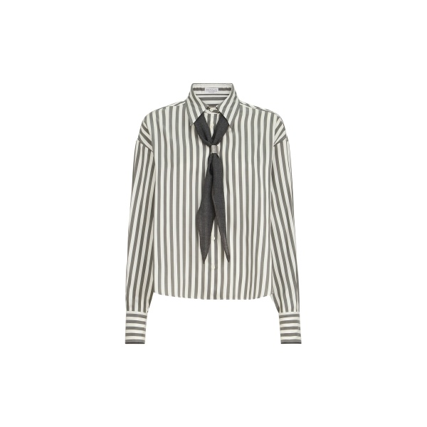 Brunello Cucinelli Poplin shirt with foulard in Green