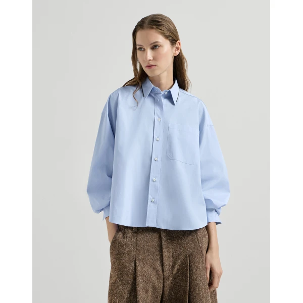Poplin shirt with monili in Oxford Blue - Image 2