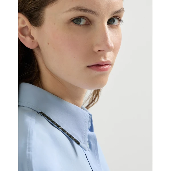 Poplin shirt with monili in Oxford Blue - Image 4