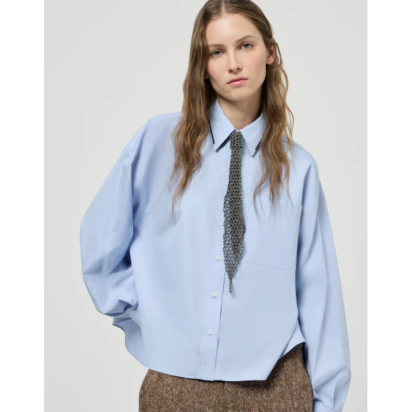 Poplin shirt with monili in Oxford Blue - Image 5