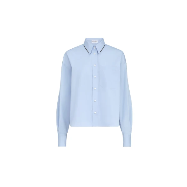 Brunello Cucinelli Poplin shirt with monili in Oxford Blue