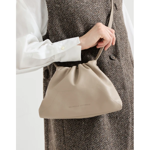 Pouch bag in calfskin with monili in Buff - Image 4