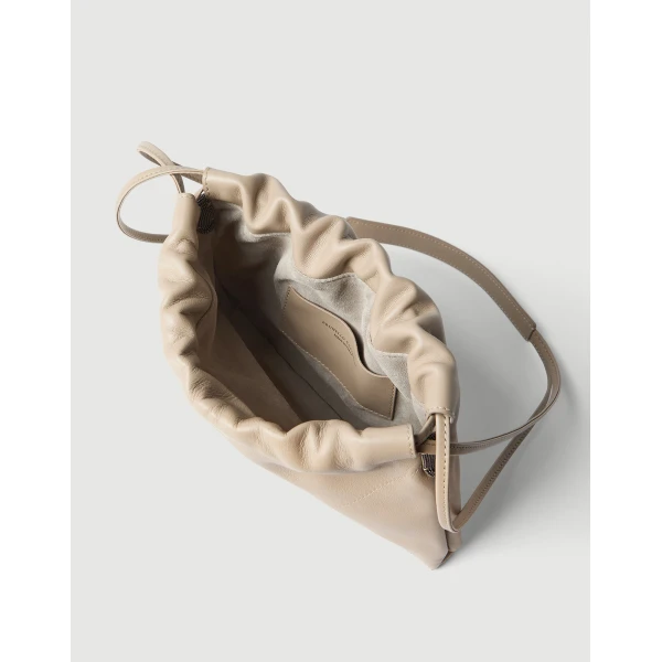 Pouch bag in calfskin with monili in Buff - Image 5