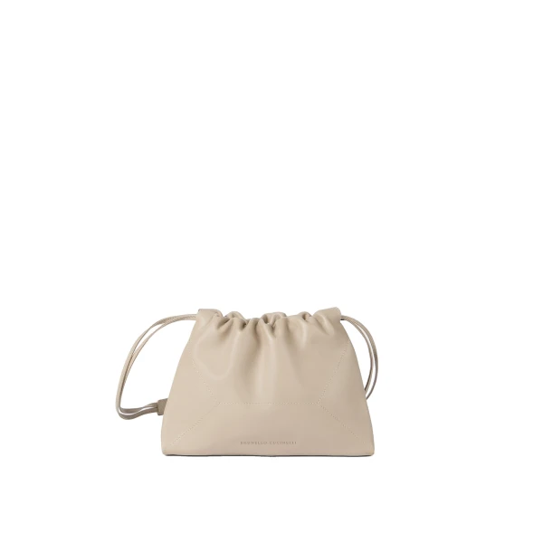 Pouch bag in calfskin with monili in Buff