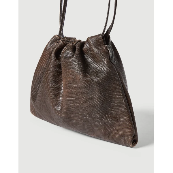 Pouch bag in lizard-effect calfskin in Rust Brown - Image 3