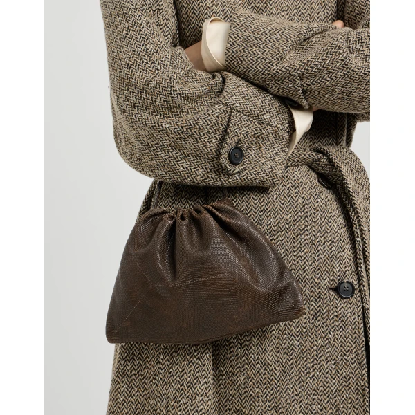Pouch bag in lizard-effect calfskin in Rust Brown - Image 4