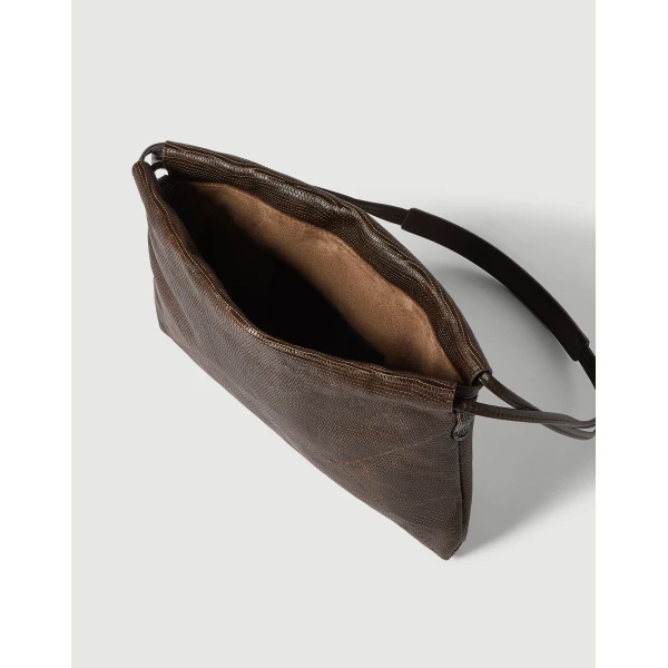 Pouch bag in lizard-effect calfskin in Rust Brown - Image 5