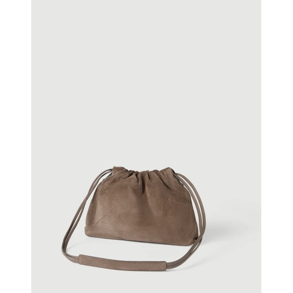 Pouch bag in suede with monili in Brown - Image 2