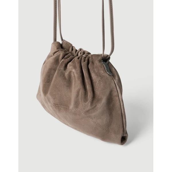 Pouch bag in suede with monili in Brown - Image 3
