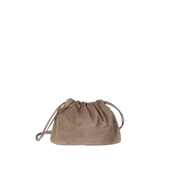 Brunello Cucinelli Pouch bag in suede with monili in Brown