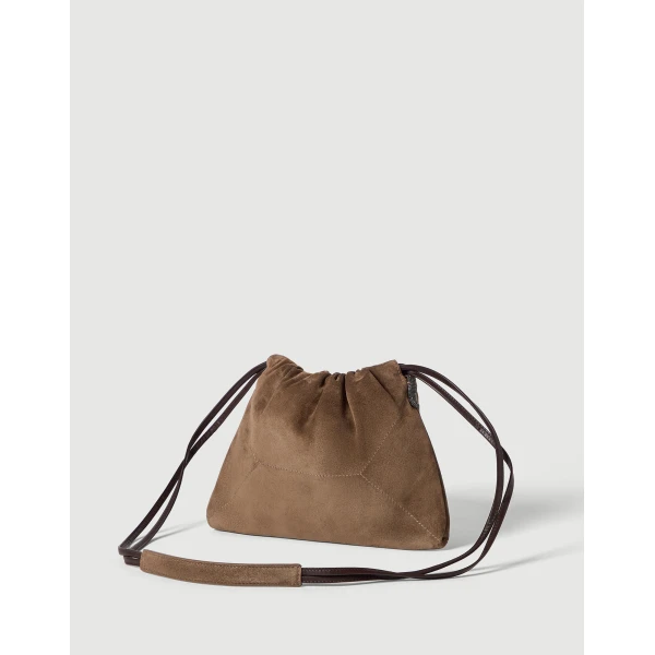 Pouch bag in suede with monili in Caramel - Image 2