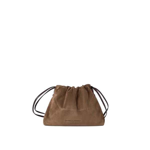 Pouch bag in suede with monili in Caramel