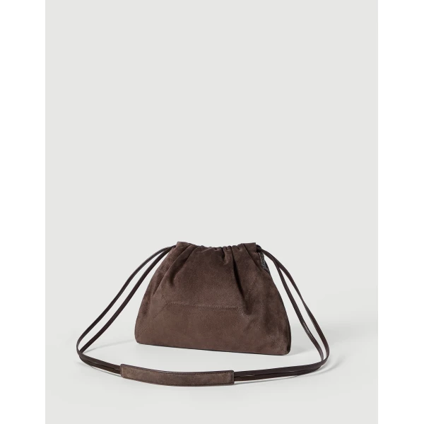 Pouch bag in suede with monili in Espresso - Image 2