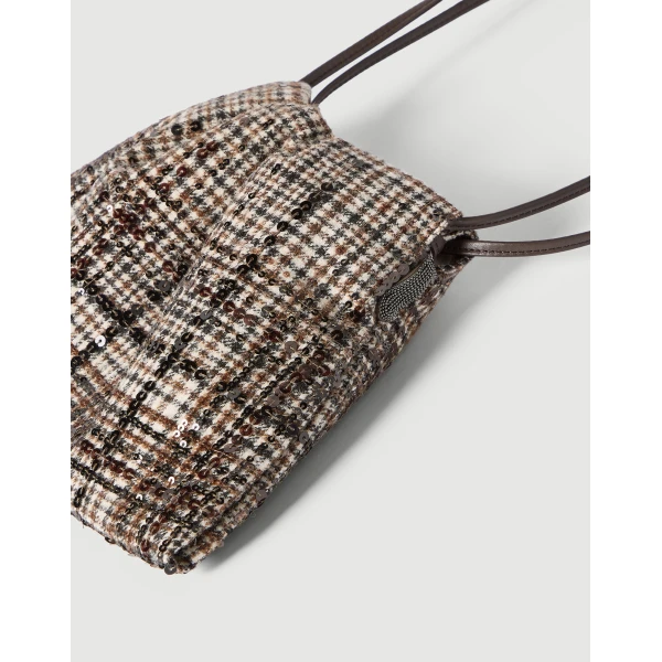 Pouch bag with dazzling degradé embroidery in Brown - Image 3