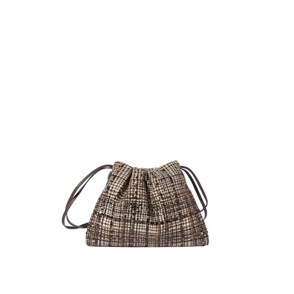 Pouch bag with dazzling degradé embroidery in Brown