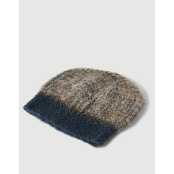 Brunello Cucinelli Prince of Wales double knit beanie in Dark Grey, view 2 | Hats | Coveti