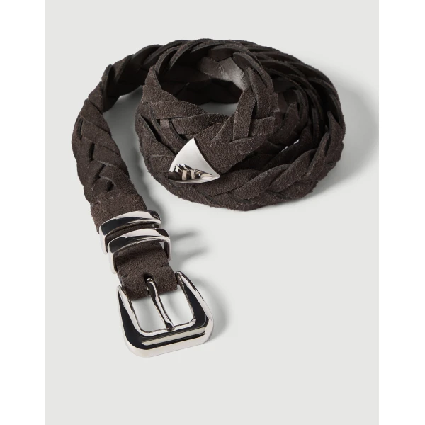 Brunello Cucinelli Reversed calfskin belt in Anthracite, view 2 | Belts | Coveti