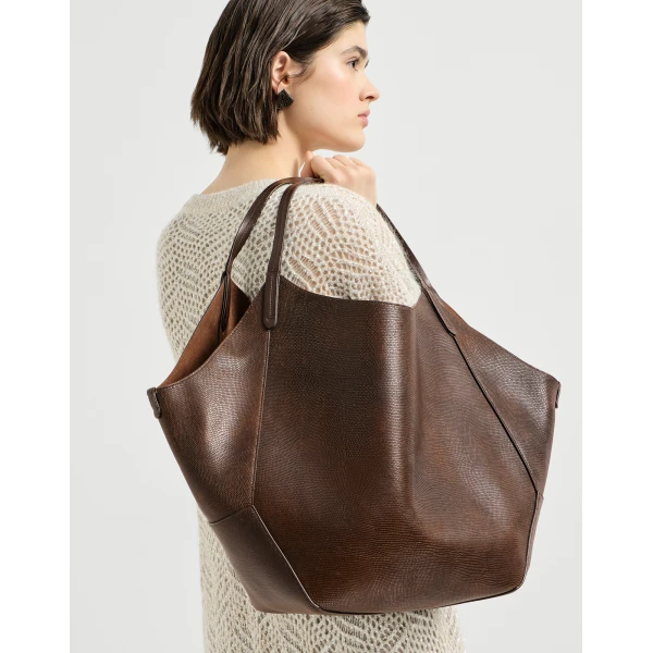 Reversible Duo shopper in lizard calfskin in Rust Brown - Image 4