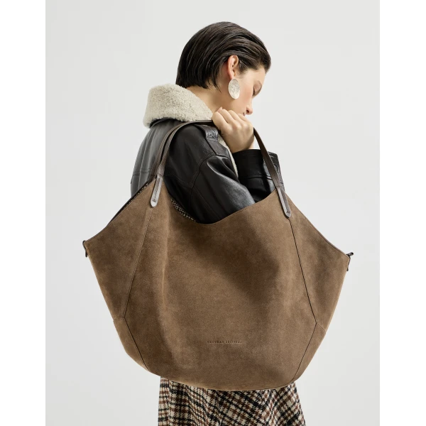 Reversible Duo shopper in suede in Brown - Image 4