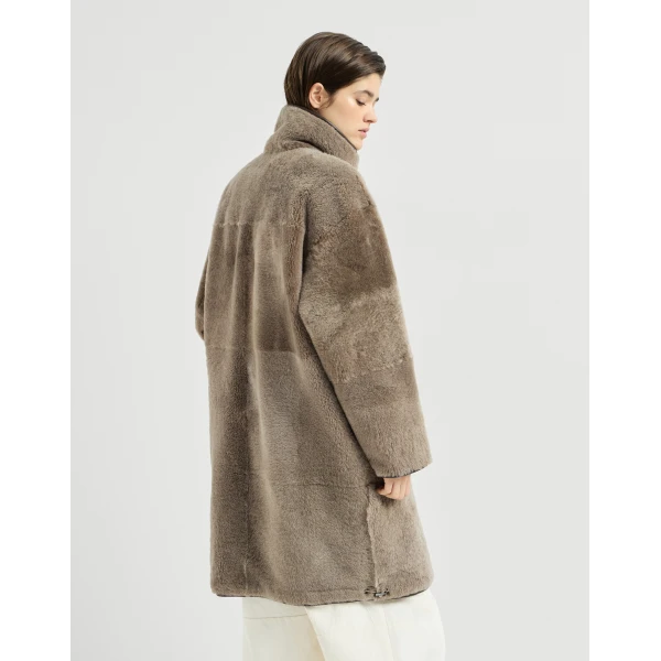 Brunello Cucinelli Reversible shearling coat in Brown, view 3 | Fur Coats | Coveti