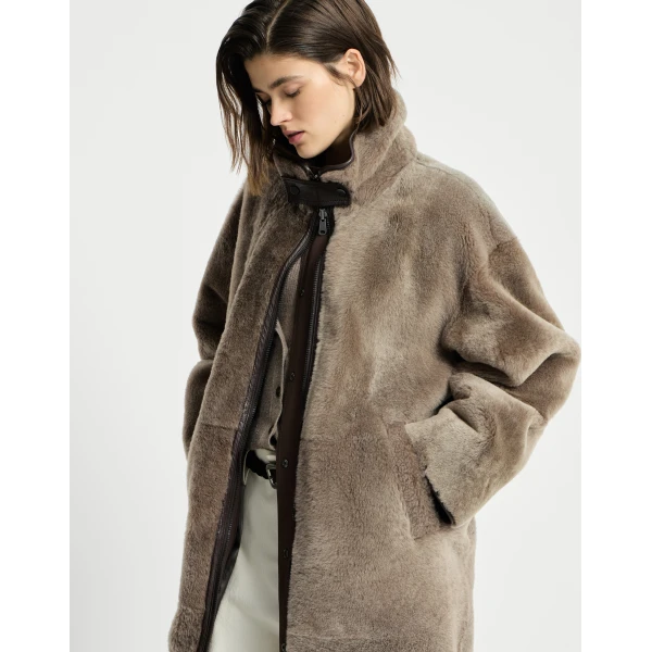 Brunello Cucinelli Reversible shearling coat in Brown, view 5 | Fur Coats | Coveti