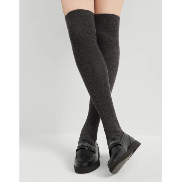 Brunello Cucinelli Rib knit socks in Lignite Grey, view 3 | Accessories | Coveti