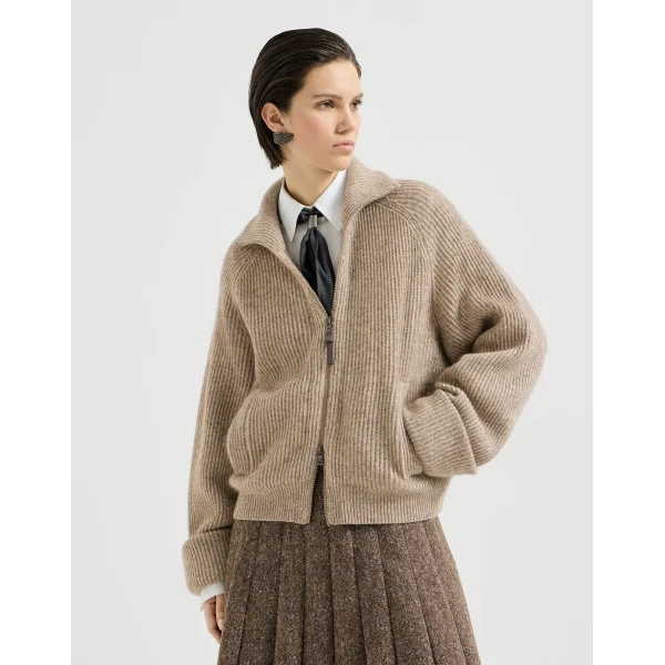 Ribbed cardigan with monili in Light Brown - Image 2