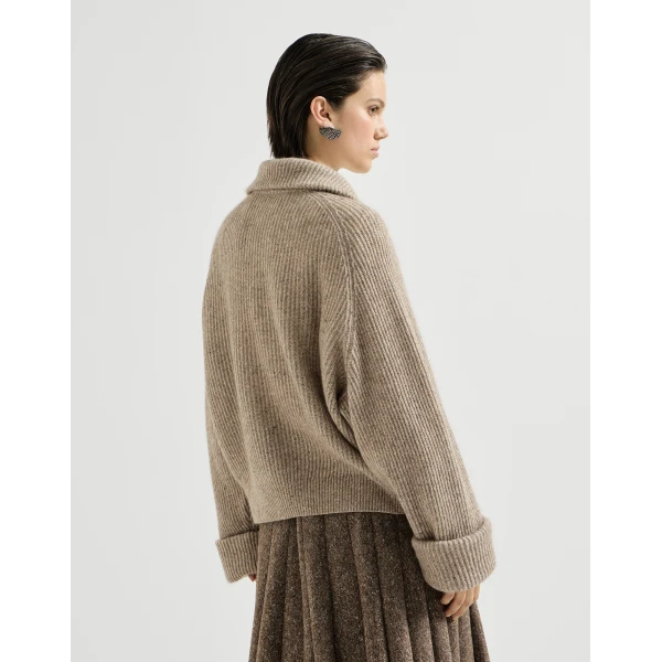 Ribbed cardigan with monili in Light Brown - Image 3