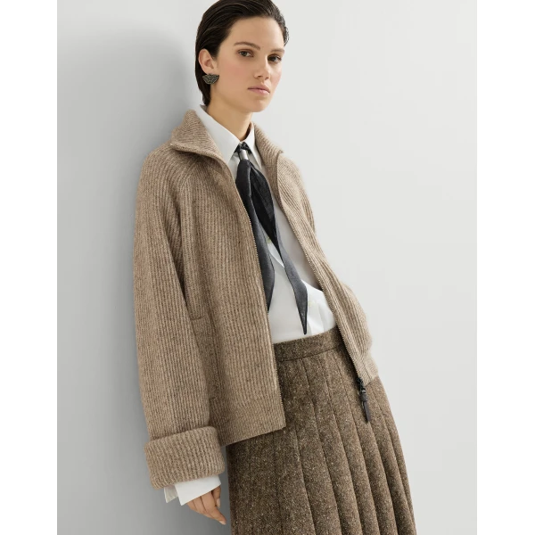 Ribbed cardigan with monili in Light Brown - Image 5